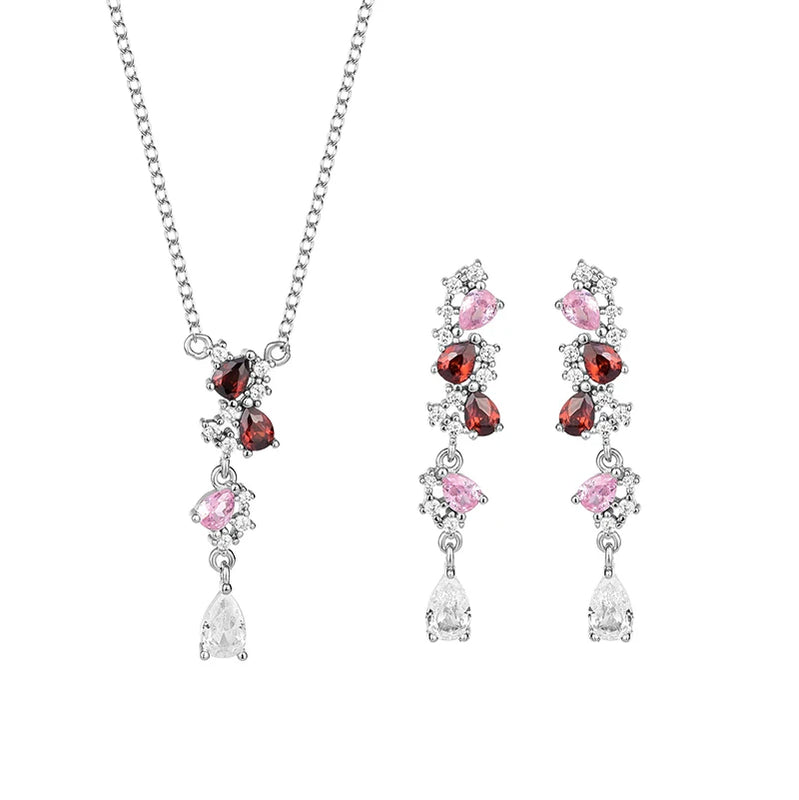 European American Bride Set S925 Silver Necklace Earrings Set