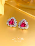 Sterling Silver Pigeon Blood Red Earrings
