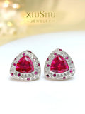 Sterling Silver Pigeon Blood Red Earrings