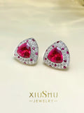 Sterling Silver Pigeon Blood Red Earrings