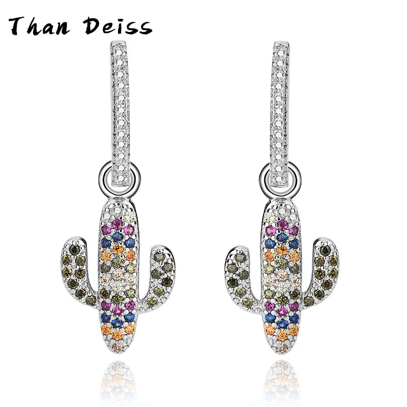 Colored Diamond Cactus Earrings Colorful Zirconia 925 Sterling Silver