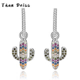 Colored Diamond Cactus Earrings Colorful Zirconia 925 Sterling Silver