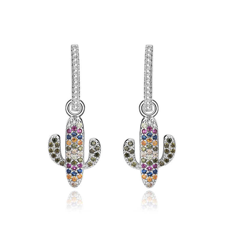 Colored Diamond Cactus Earrings Colorful Zirconia 925 Sterling Silver