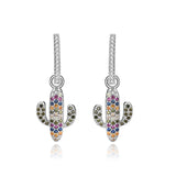Colored Diamond Cactus Earrings Colorful Zirconia 925 Sterling Silver