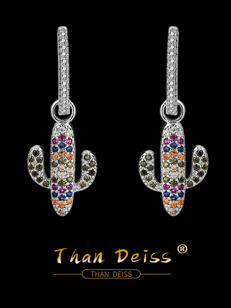 Colored Diamond Cactus Earrings Colorful Zirconia 925 Sterling Silver