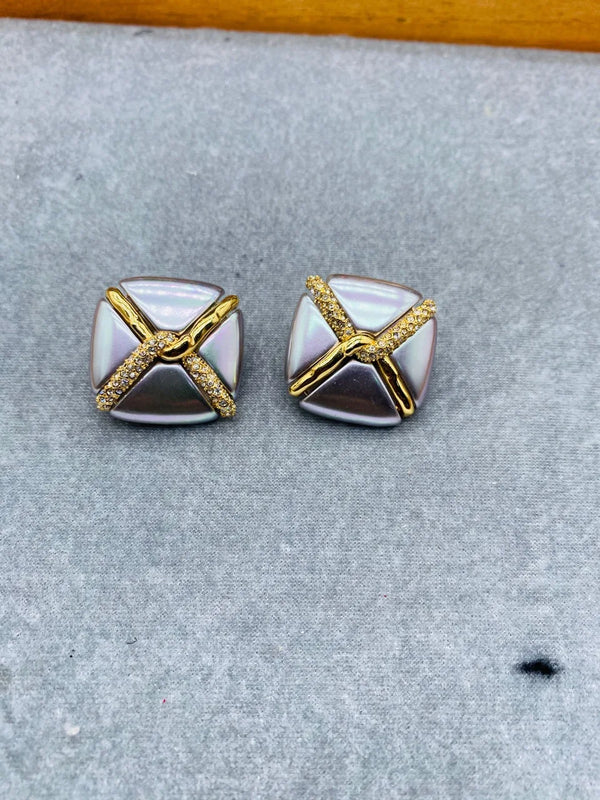 Casual Metal Square Gem Ear Clips
