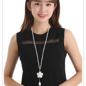 Shell Flower Pearl Sweater Chain Long Crystal Pearl Necklace