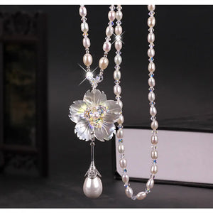 Shell Flower Pearl Sweater Chain Long Crystal Pearl Necklace