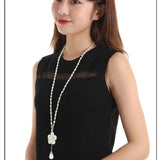 Shell Flower Pearl Sweater Chain Long Crystal Pearl Necklace