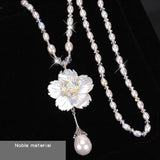 Shell Flower Pearl Sweater Chain Long Crystal Pearl Necklace