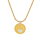 Peach Heart Sea Shell Pendant Titanium Steel Collarbone Chain
