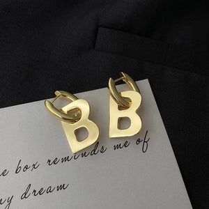 Exaggerated Metal B Letter Pendant Earrings for Girls