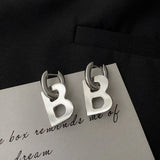 Exaggerated Metal B Letter Pendant Earrings for Girls