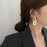 Exaggerated Metal B Letter Pendant Earrings for Girls