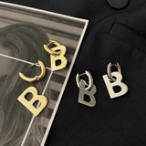 Exaggerated Metal B Letter Pendant Earrings for Girls