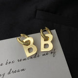 Exaggerated Metal B Letter Pendant Earrings for Girls