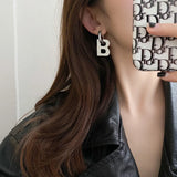 Exaggerated Metal B Letter Pendant Earrings for Girls