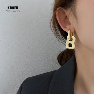 Exaggerated Metal B Letter Pendant Earrings for Girls
