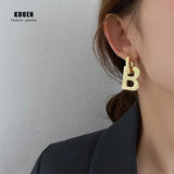 Exaggerated Metal B Letter Pendant Earrings for Girls