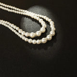 Classic Bride Pearl Crystal Party Double Pearl Necklace Set