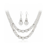 Classic Bride Pearl Crystal Party Double Pearl Necklace Set