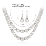 Classic Bride Pearl Crystal Party Double Pearl Necklace Set