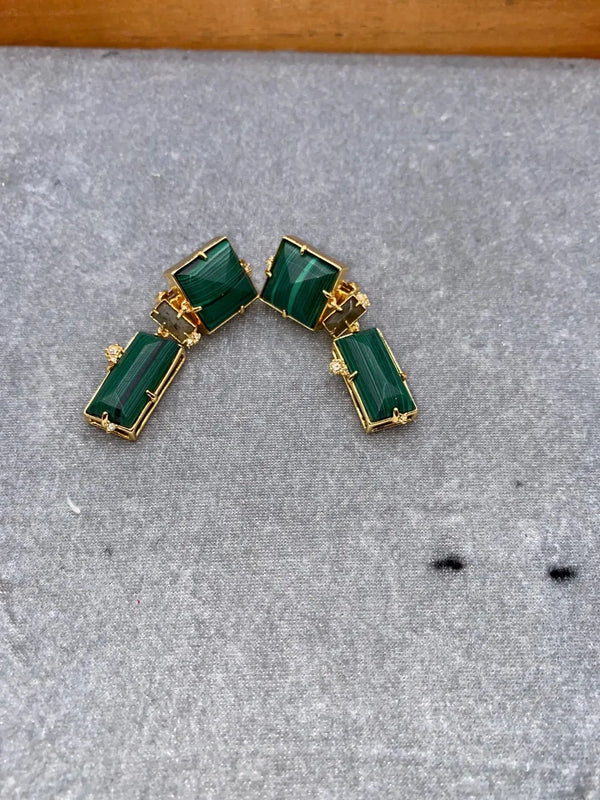Exaggerated Malachite Earrings Ear Clips Jewelry for Woman