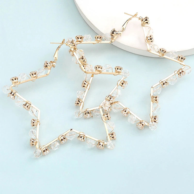 Fashion Five-Pointed Star Alloy Rhinestone Earrings