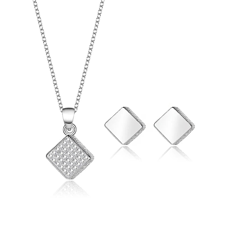 European American Square S925 Silver Necklace & Earrings