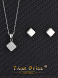 European American Square S925 Silver Necklace & Earrings