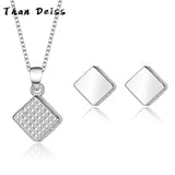 European American Square S925 Silver Necklace & Earrings