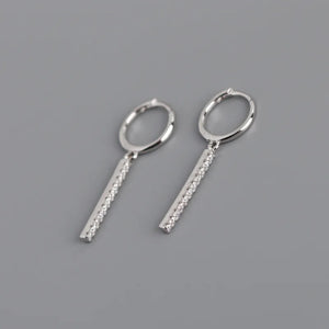 925 Silver Earrings Square Stripe Diamond Eardrop Style Female