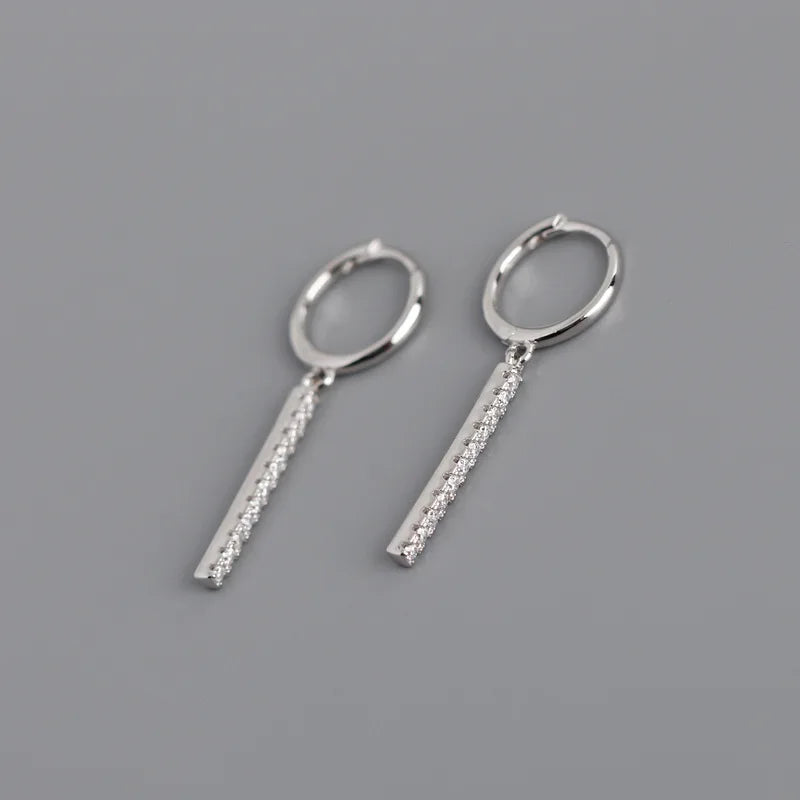 925 Silver Earrings Square Stripe Diamond Eardrop Style Female