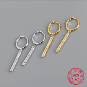 925 Silver Earrings Square Stripe Diamond Eardrop Style Female