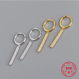 925 Silver Earrings Square Stripe Diamond Eardrop Style Female