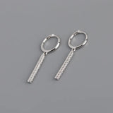 925 Silver Earrings Square Stripe Diamond Eardrop Style Female