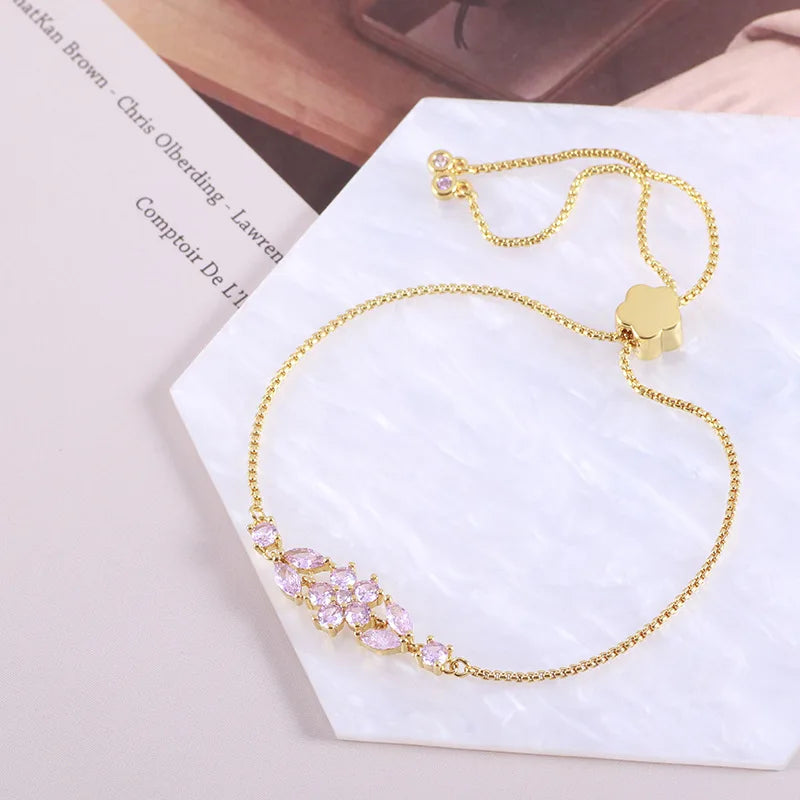 Floral and Leaf Design Adjustable Bracelet