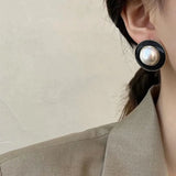 Retro Round Stud Earrings Pearl Jewelry