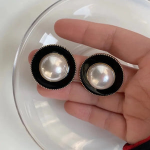 Retro Round Stud Earrings Pearl Jewelry