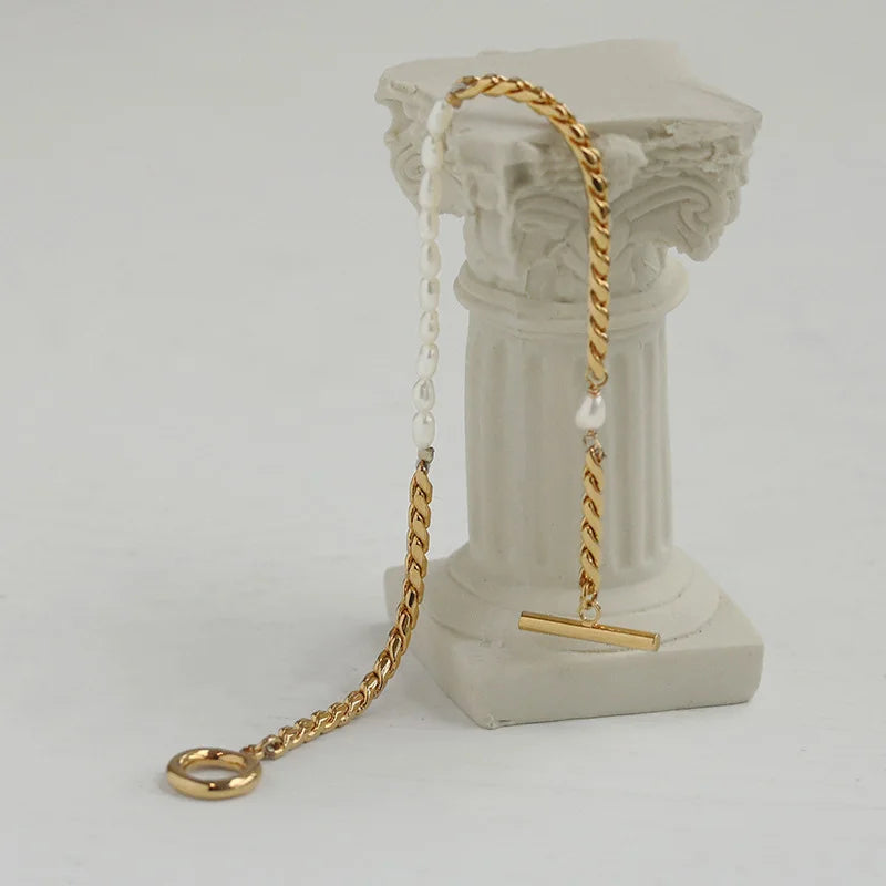Natural Pearl OT Buckle Bracelet Retro Heavy Industry Female Jewelry
