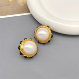 Luxury Pearl Inlaid Green Glass Ear Clip 18k Plating