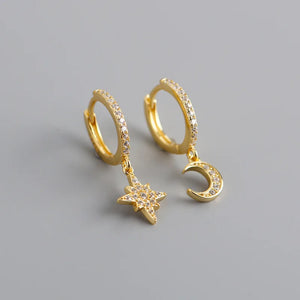 925 Sterling Silver Earrings Micro Inlaid Zircon Moon Star Wild Female Models