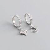 925 Sterling Silver Earrings Micro Inlaid Zircon Moon Star Wild Female Models