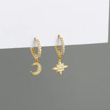 925 Sterling Silver Earrings Micro Inlaid Zircon Moon Star Wild Female Models