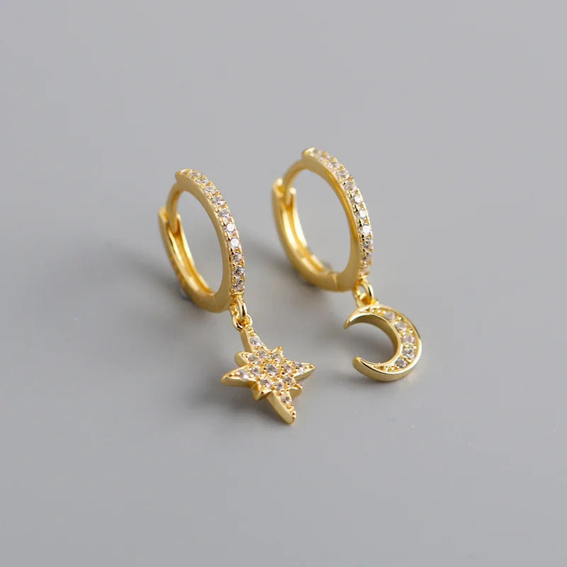 925 Sterling Silver Earrings Micro Inlaid Zircon Moon Star Wild Female Models