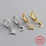 925 Sterling Silver Earrings Micro Inlaid Zircon Moon Star Wild Female Models