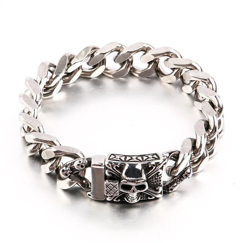 Skull Cuban Chain Men's Stainless Steel Bracelet Gift