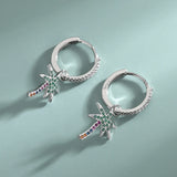 Summer Coconut Tree Tassel Earrings S925 Sterling Silver Colorful Diamond Stud