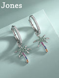 Summer Coconut Tree Tassel Earrings S925 Sterling Silver Colorful Diamond Stud
