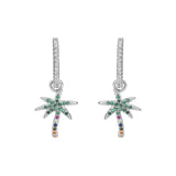 Summer Coconut Tree Tassel Earrings S925 Sterling Silver Colorful Diamond Stud